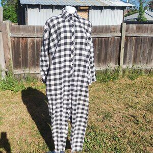 Vintage 1980's Norma Kamali Flannel Checker One-piece Jumper/Pajamas OverSize S